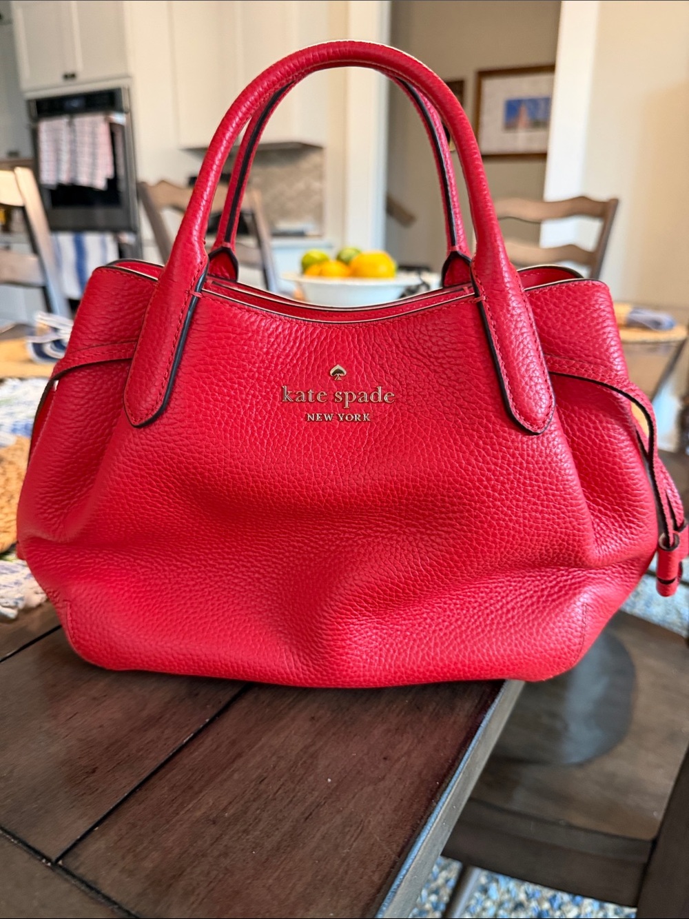 kate spade Red Pebbled Leather Satchel with Dual Handles